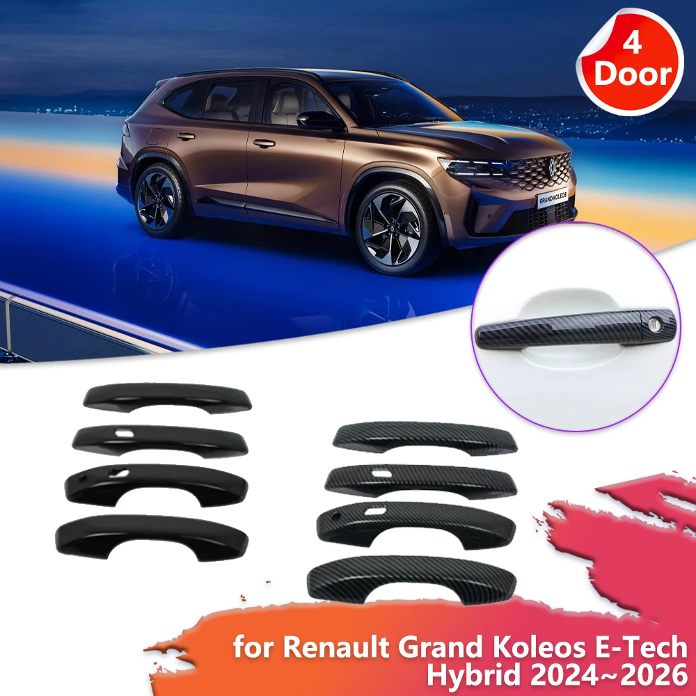 

Крышка дверной ручки для Renault Grand Koleos E-Tech Hybrid 2024 ~ 2026, черная хромированная наклейка из углеродного волокна, аксессуары для царапин