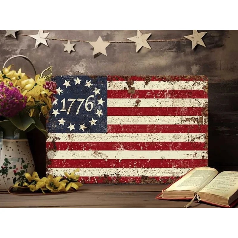 HD Aluminum Print, Vintage 1776 Betsy Ross American Flag Rustic Retro Wall Art, High Definition Bend-Resistant Metal Sign, Patri