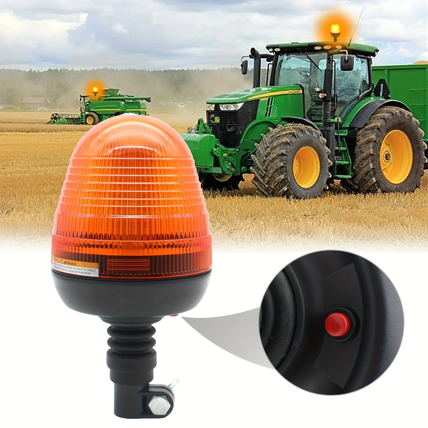 1pc 60LED Agricultural Rotating Beacon, 12/24 Volts, Amber Light Bar - Flexible for Forklift Tractor Golf UTV Trailer