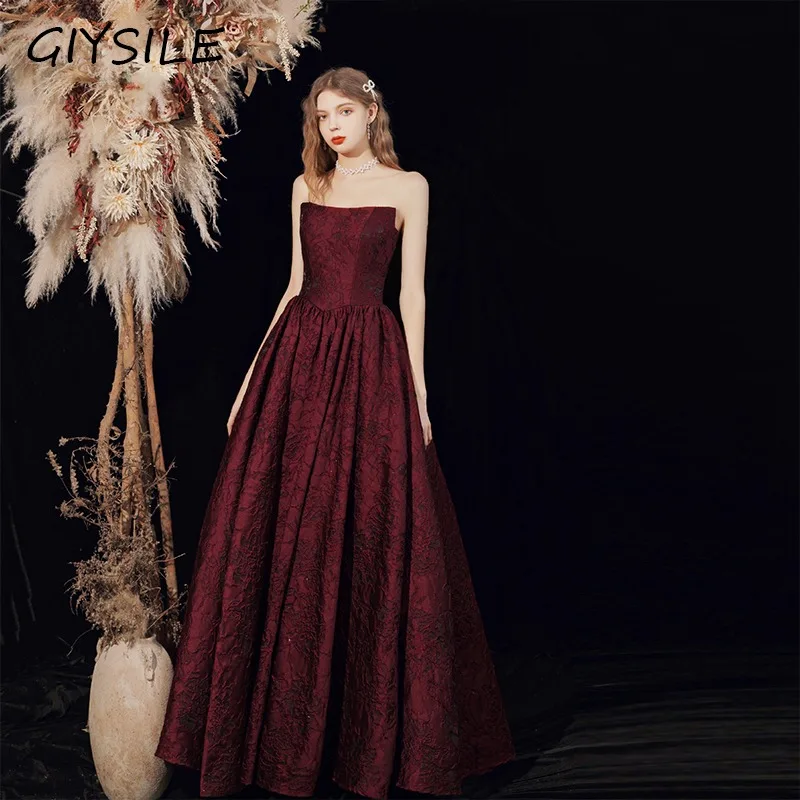

GIYSILE 2025 New Spring Red Banquet Temperament Satin Dress Female High-end Tube Top Formal Dress Women Elegant Evening Dresses