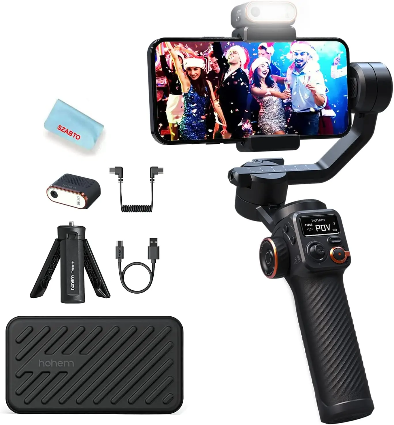 

Smartphone Gimbal Stabilizer with Magnetic Light & AI Tracking, 3-Axis, OLED Display, 400g Payload
