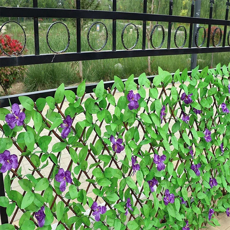 

New Simulation Fence Artificial Foliage Patio Decorative Plants Fake Flowers Retractable Wooden Fence Garden Wall Privacy Fence