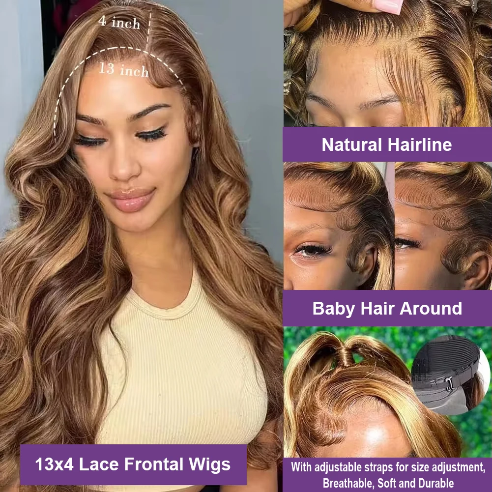 Highlight Ombre Lace Front Wigs Human Hair 13x4 Body Wave Honey Blonde Lace Front Human Hair Wigs Pre Plucked With Baby Hair