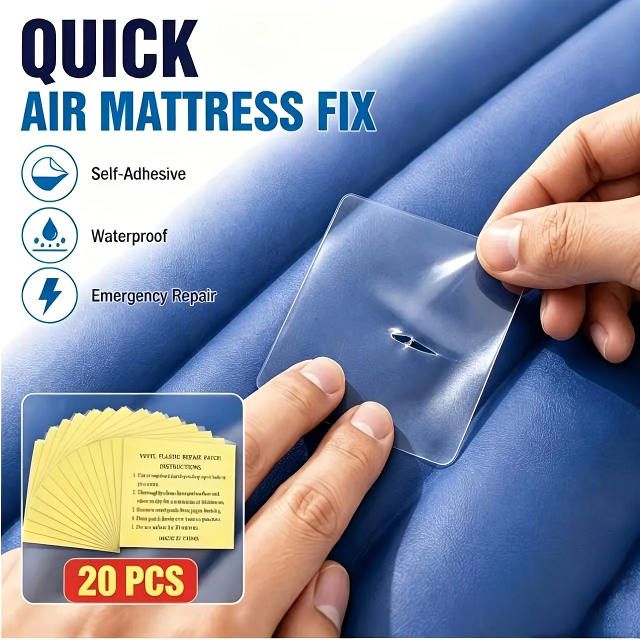 20Pcs 7x7cm Clear Inflatable Repair Patches, Waterproof Self-Adhesive Patches for Pool Tent Rain Cover Outdoor Gear