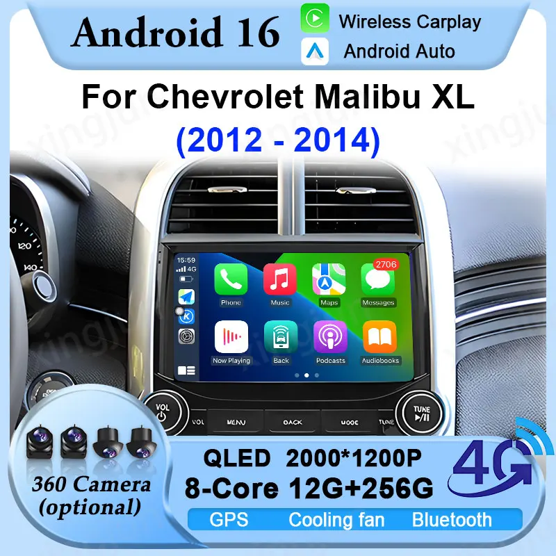 For Chevrolet Malibu XL 2012-2014 Android 16 Car Radio Stereo BT Audio GPS Navigation Split Screen Carplay Multimedia Auto Video