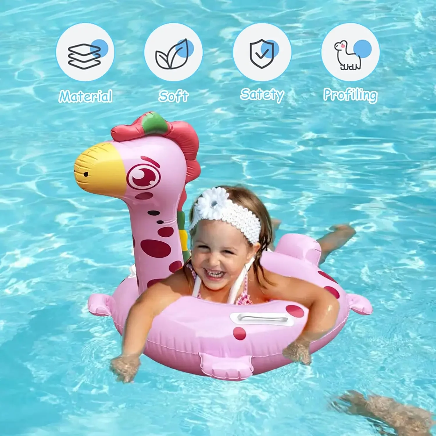 Giocattolo gonfiabile dell'acqua in PVC Giocattolo dell'acqua per bambini Anello da nuoto Sedile galleggiante gonfiabile a forma di giraffa Sedia per attrezzatura per piscina estiva per bambini