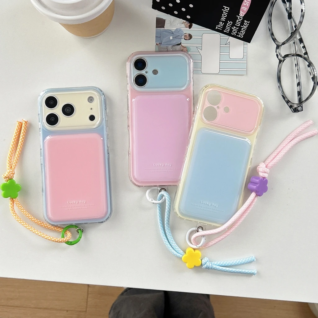 Korean Sweet Style Candy Color Collision Flowers Bead Braided Lanyard Shock Proof Phone Cover Case for iPhone 17 16 15 Pro Max
