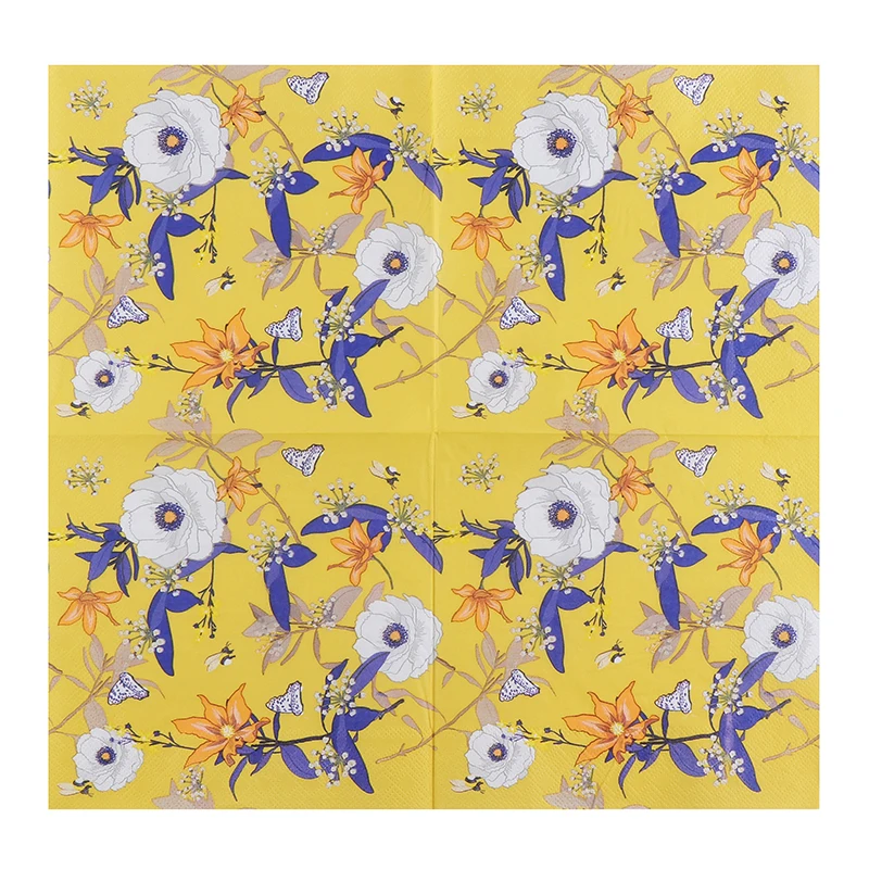 10/20 قطعة 33 سنتيمتر 2 طبقة جديد الأصفر الزفاف اللون المناديل حفلة كأس للنبيذ الأزهار ورقة الديكور اللوحة DIY Decoupage ورقة #6