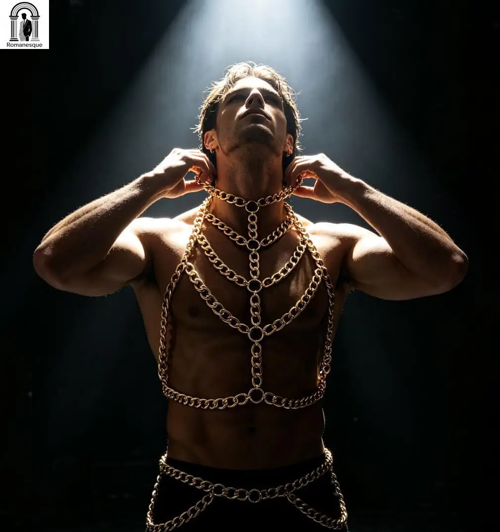 Men's Silver Thick Chain Body Harness Halter Neck Chest Cage Top Adjustable Waist Chain Vest Nightclub Rave Party Body Jewelry - view 3