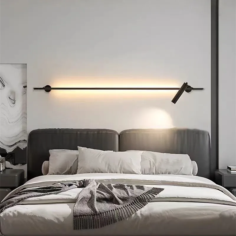 Minimalist Black Long Pole Wall Lamp LED Rotatable Spotlight Bedroom Beside Lamp Corridor Background Lamp Gallery Picture Lamp