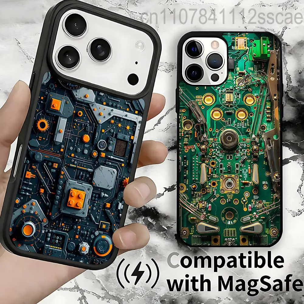 

Кибер-печатная плата для IPhone 17,16,15,14,13,12,11,Pro,Max,Plus,Mini,SE4,E Защитный магнитный чехол