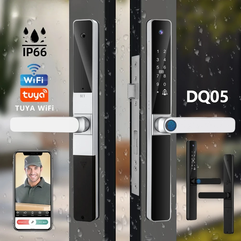 Tuya WiFi Smart Password Lock IP66 Outdoor Waterproof Visual Cat Eye WiFi Remote Unlocking Fingerprint Lock