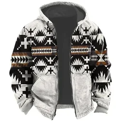 Men's Winter Jacket Zip Up Hoodies for Men Fleece Padding Jackets Parka Coats Tribal Traditional Print Holiday Outerwear Coat