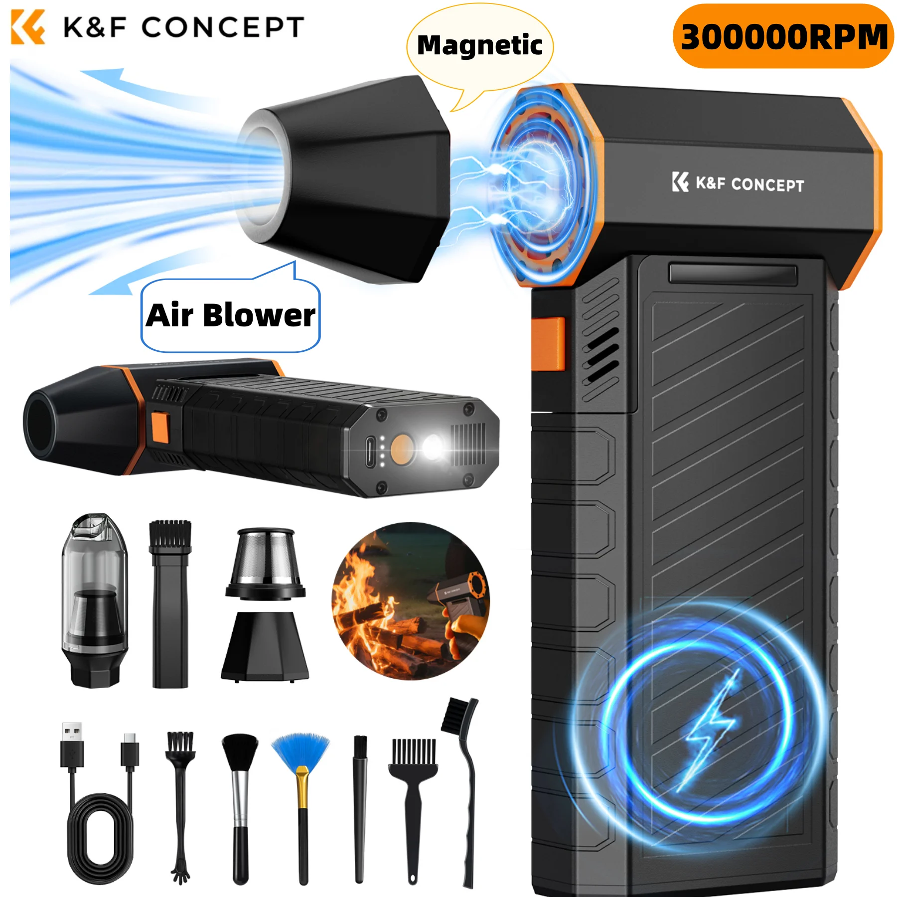 

K&F Concept 300000RPM Magnetic Electric Air Blower LED Vacuum Compressed Air Duster for Computer,Laptop Keyboard,Camera Cleaning