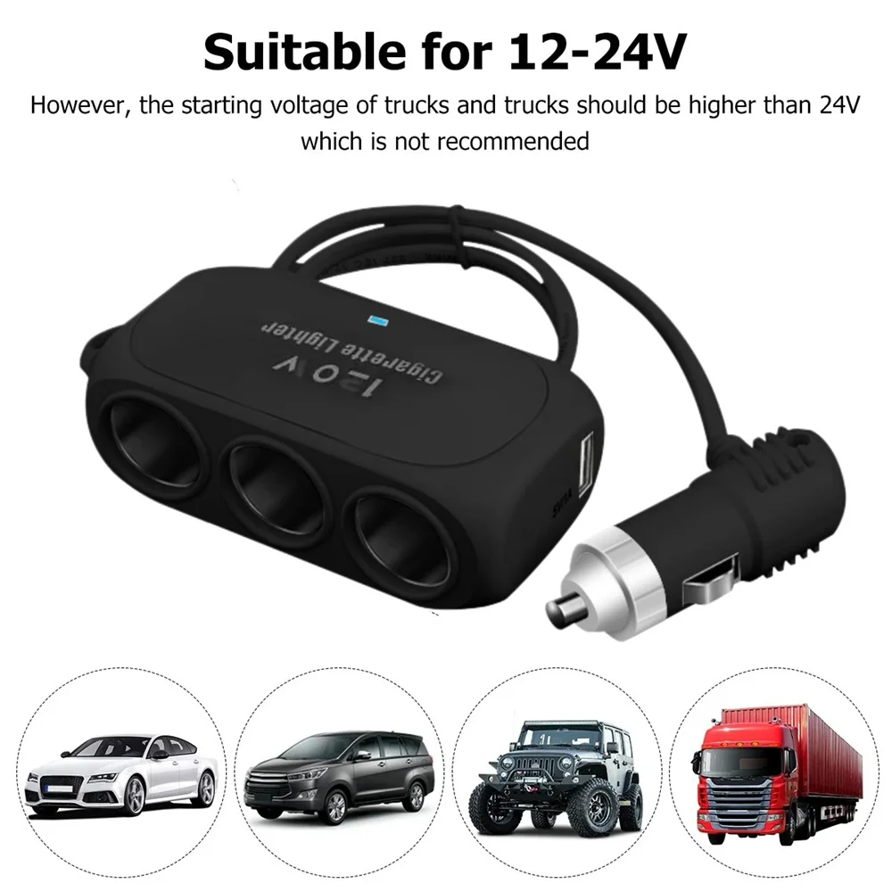 3 in 1 Car Cigarette Lighter Splitter Dual USB Fast Charging Car Phone Charger 12V 24V Auto Charger Adapter For Car DVR Dashcam