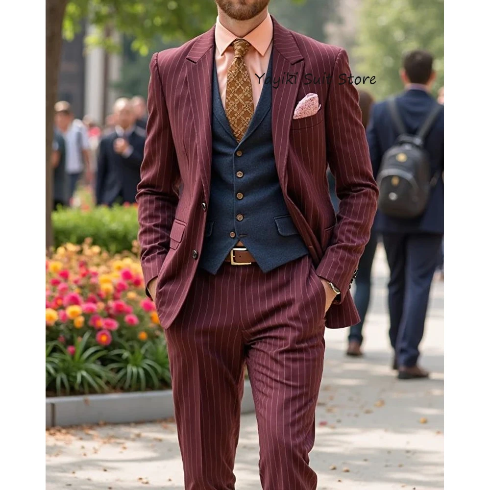 

Стильный мужской костюм из двух предметов с двумя пуговицами, модные костюмы из полосатой ткани, классический мужской костюм, повседневный элегантный комплект из двух предметов, новинка