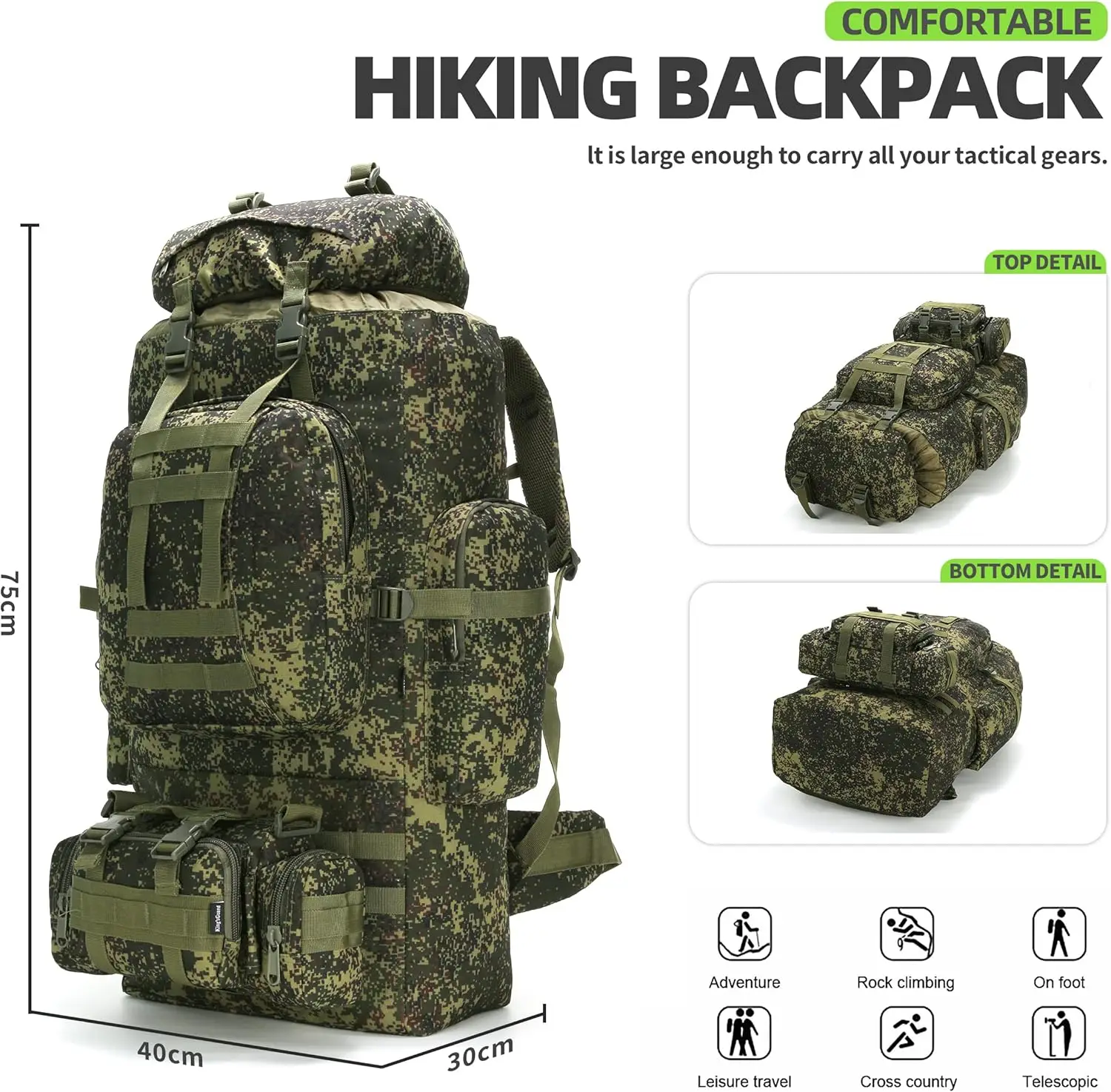 100L Camping Hiking Backpack Molle Rucksack Military Camping Backpacking Daypack