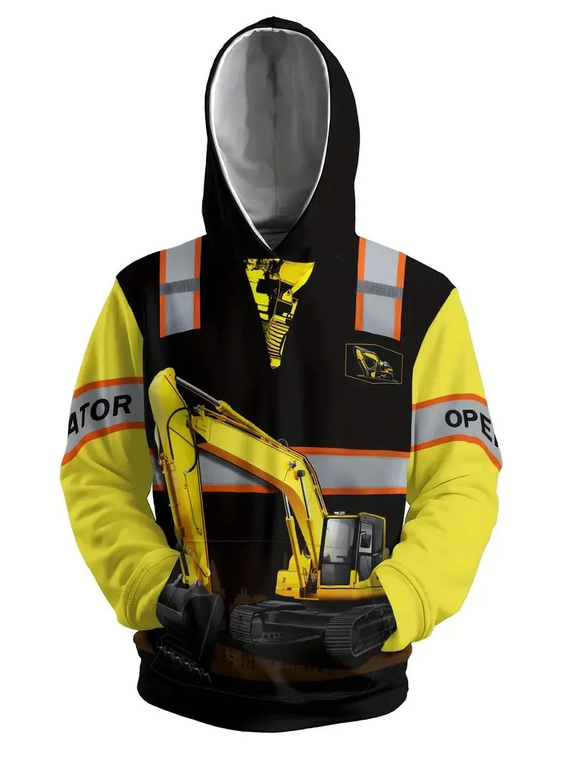 Excavator Worker Operator 3D Print Hoodies Men's Women Hooded Sweatshirts Streetwear Pullover Harajuku Y2k Coat Top Man Clothing