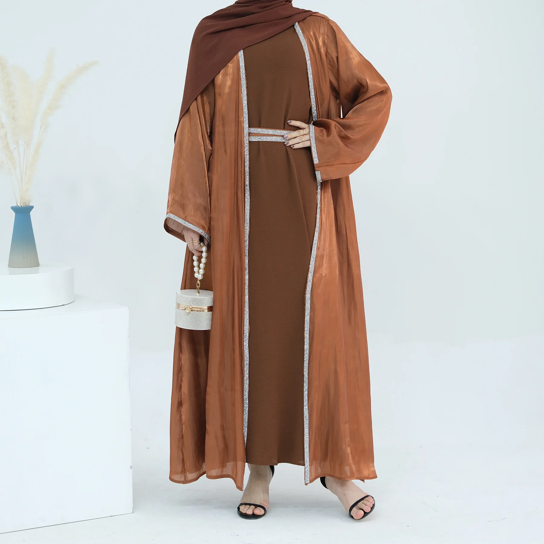 Eid abaya quimono liso brilhante enrugado aberto abayas para mulheres dubai 2024 elegante vestido de festa muçulmano kaftan robe ramadan vestido islam