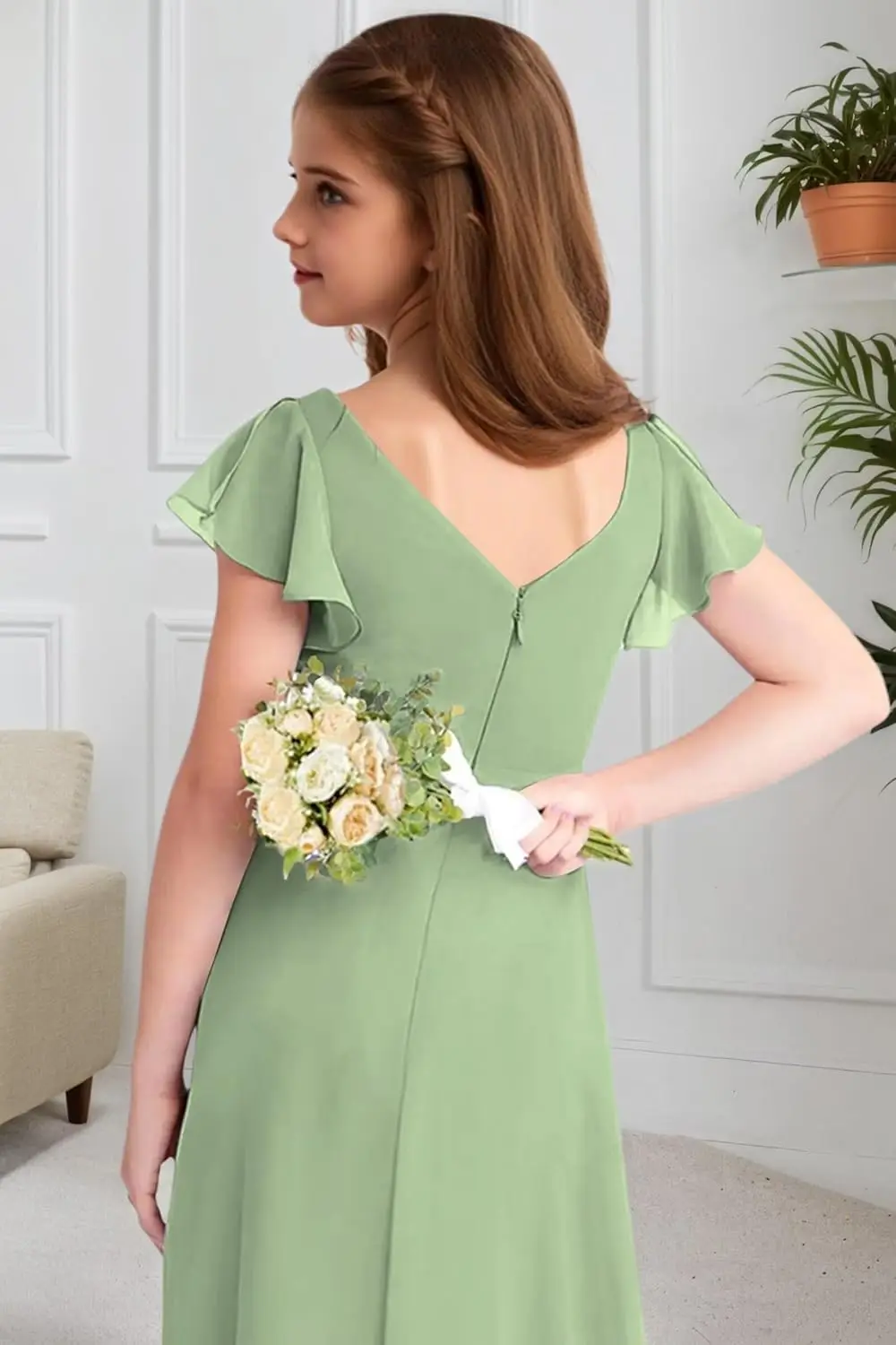 결혼식을 위한 라인 주니어 신부 들러리 드레스 쉬폰 반팔 플라워 걸 드레스 십대 파티 정장 가운