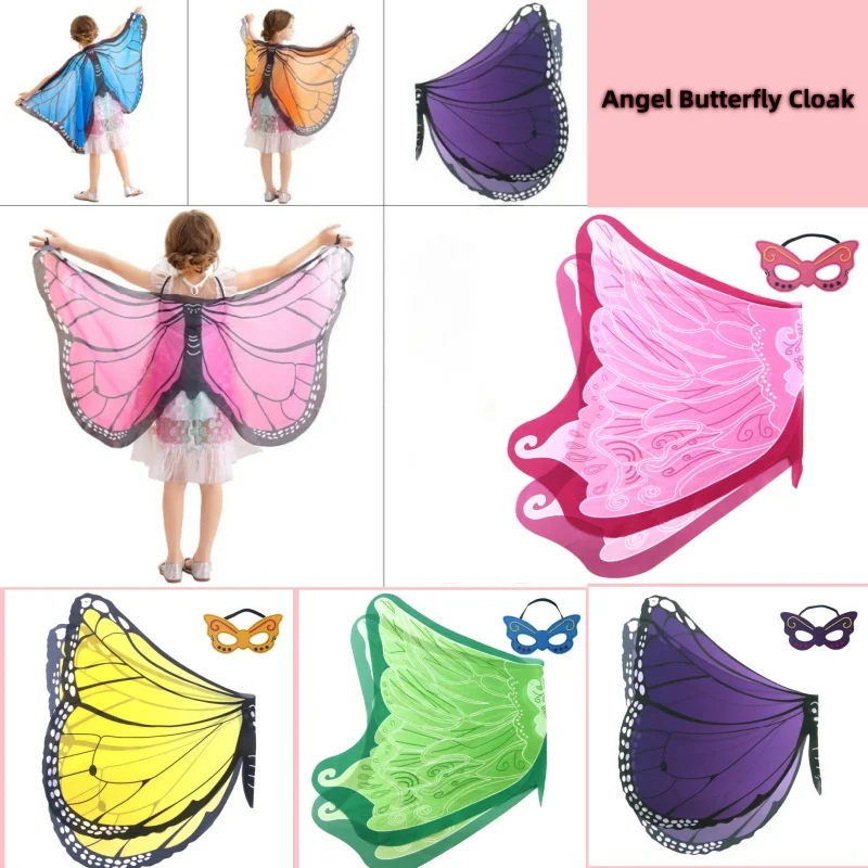 Mantello da folletto Ali di farfalla Mantello Fantasia Ragazze Scialle da fata Vestito per bambini Costume Natale Halloween Festival Forniture per feste Cosplay