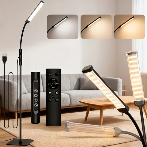 Living Room LED Floor Lamp 108 LEDs Standing Lamp  3 Color Mode Light Warm White 360°Adjustable Lights Flexible Gooseneck Dimmable USB Powered for BedRoom Reading Office