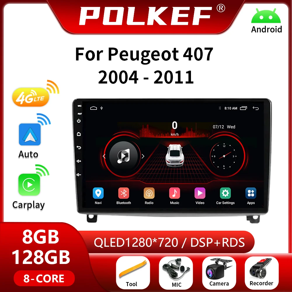 Android 13 For Peugeot 407 CC SW 407CC 2004-2011 Car Multimedia Radio Player GPS Navigation 4G 2Din Car Stereo Carplay Head Unit