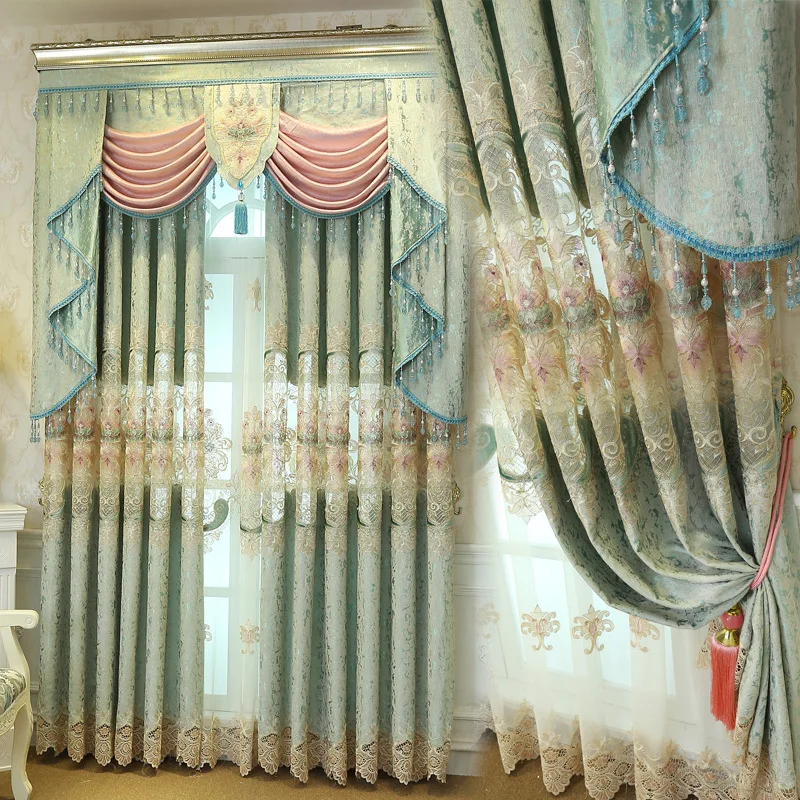 Curtains for Living Room Dining Bedroom Customized Fresh Pastoral Embroidery Chenille Fabric Water Soluble Hollow Embroidery