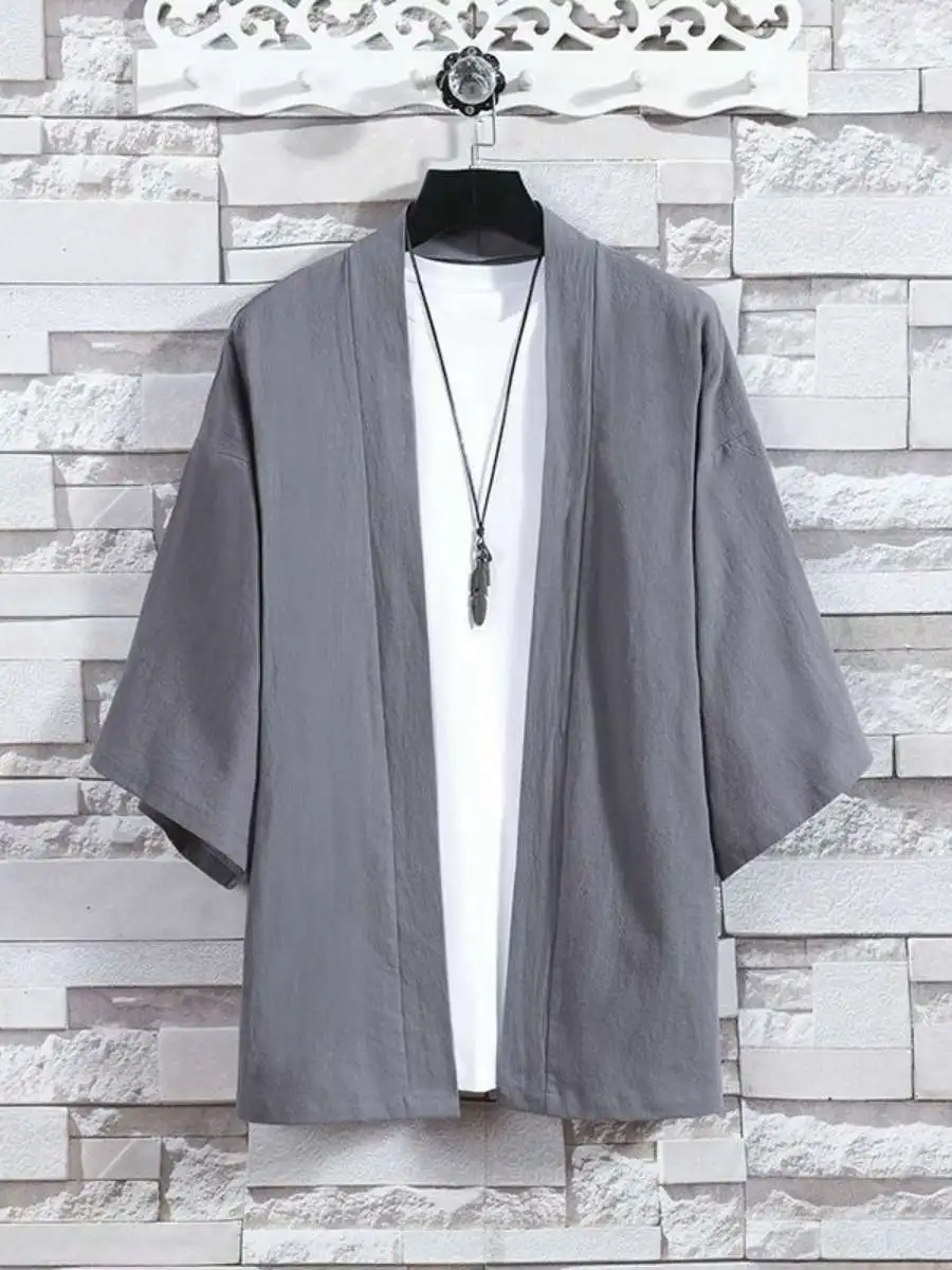 Lightweight Cotton Linen Men's Summer Shirt Half Sleeve Buddhist Wear Outerwear Loose Fit Short Sleeve Pure Color Spring 2023