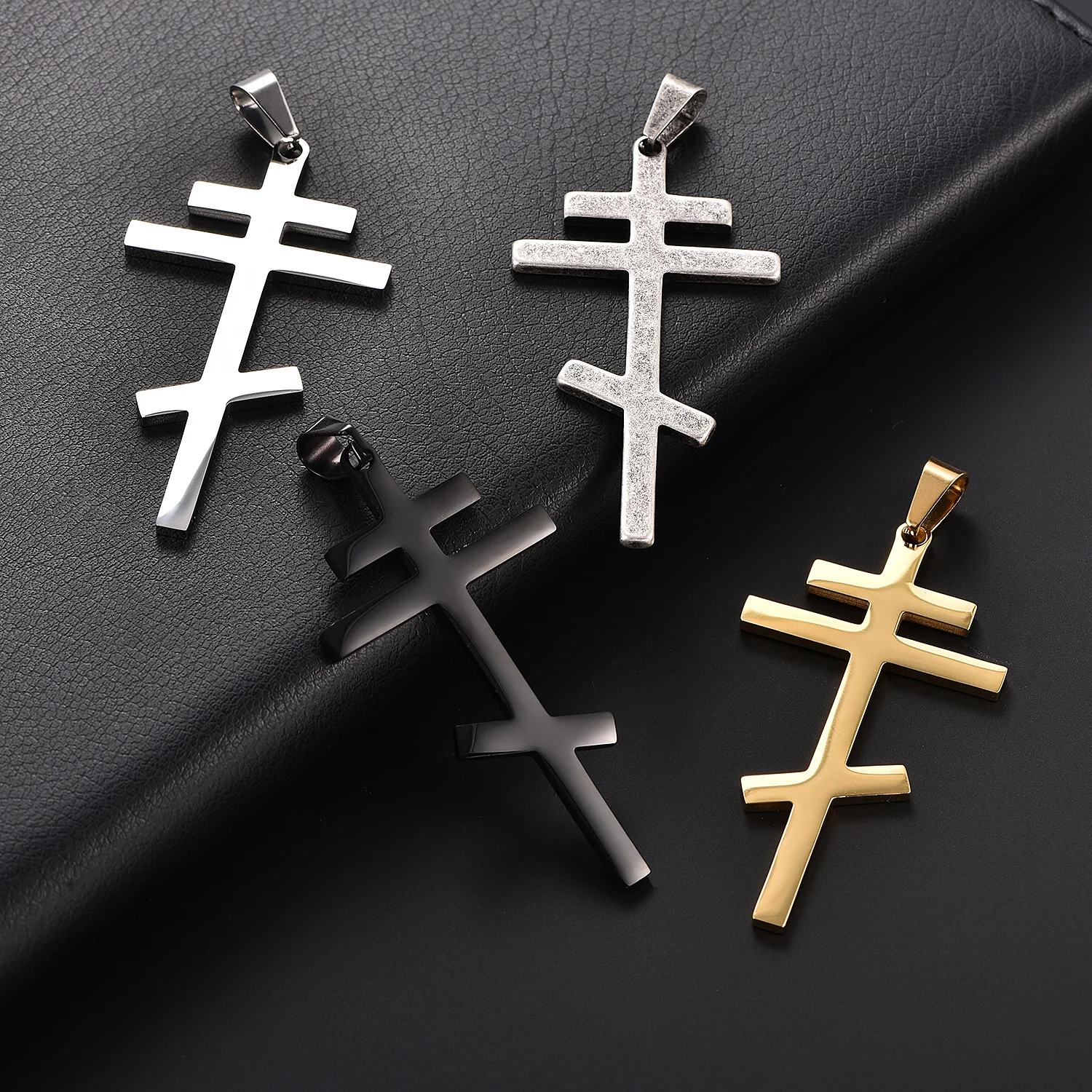 Vintage-Katholisches Kreuz Edelstahl-Anhänger Christliches Amulett Trendige Party-Halskette Schmuck für Männer und Frauen – Detail 1