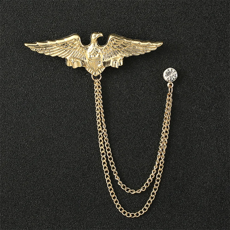 Retro Flugzeug Wolf Quaste Kette Brosche Kristall Blume Flügel Tier Anstecknadeln Herren Anzug Hemd Kragen Abzeichen Broschen Schmuck – Detail 5