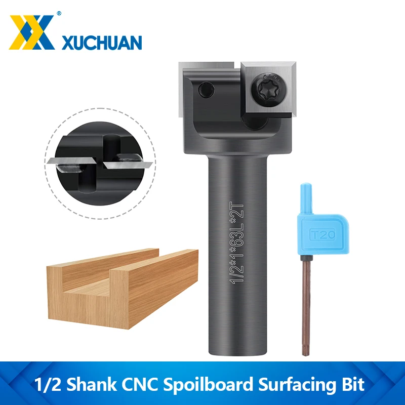 

2Flute Carbide Flush Trim Mill 1/2 Shank CNC Spoilboard Surfacing Router Bit Insert Replacable Blade End Mill Wood Planer Bit