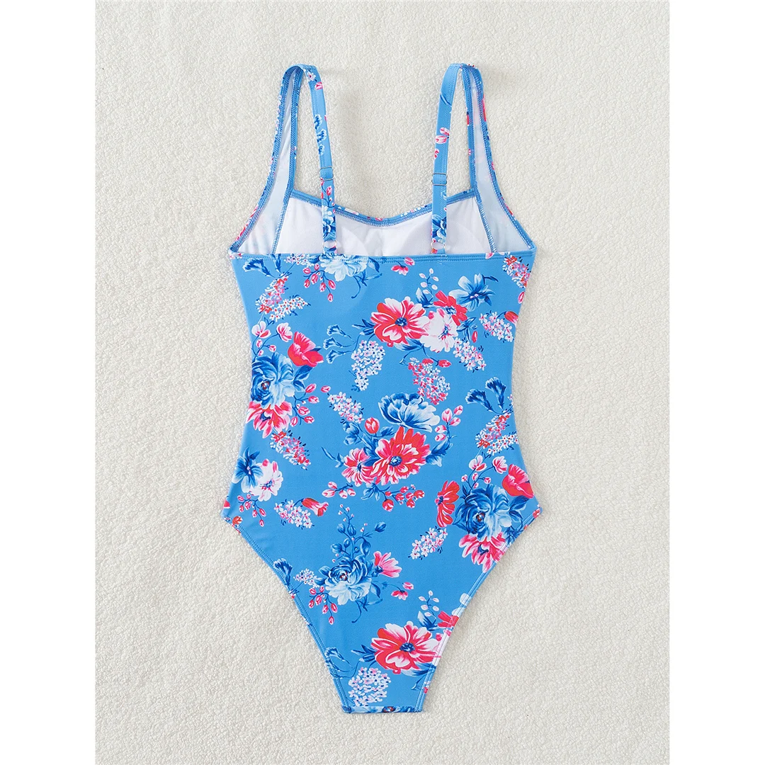 S - XL Sexy Blumenmuster, geraffter, einteiliger Badeanzug, Damen-Badebekleidung, Badeanzug mit hohem Beinausschnitt, Badeanzug, Modell V5816. – Detail 13