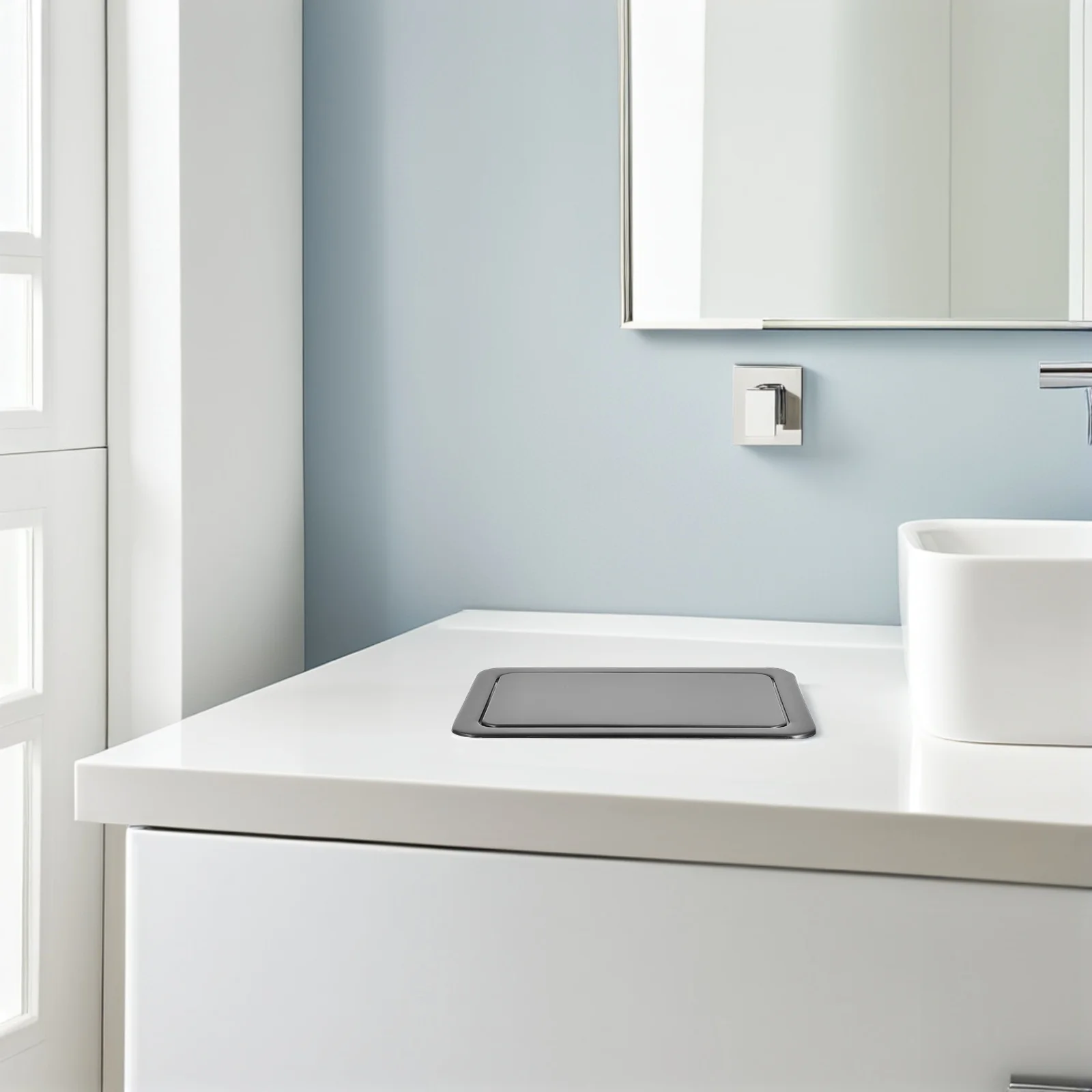 

Stainless Steel Recessed Waste Bin Cover for Countertops Swinging Lid Hidden Design Odor Sealing Flush Mounted