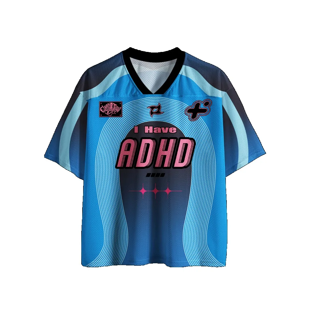 Gothic Football Jersey Vintage Print V‑Neck Short Sleeve Cropped Jersey Y2K Alt Punk Streetwear Harajuku Oversized Sport Tee image 3