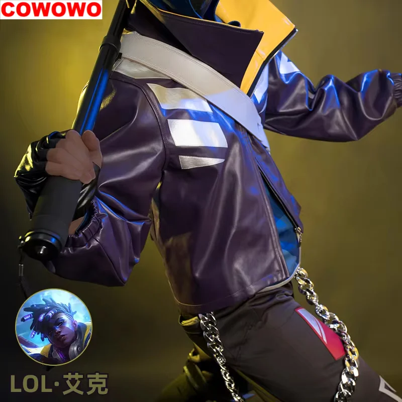 COWOWO Anime Game LOL True Damage Ekko Fashion Uniform Cosplay Costume Halloween Carnival Party Outfit Casual Clothing Men