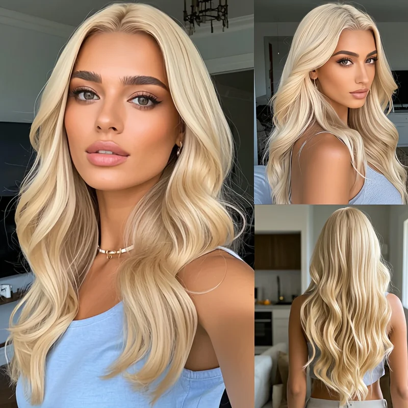 Gold lace front roll wig 28-inch medium and long synthetic wig, suitable for women's heat-resistant wig, suitable for daily wear