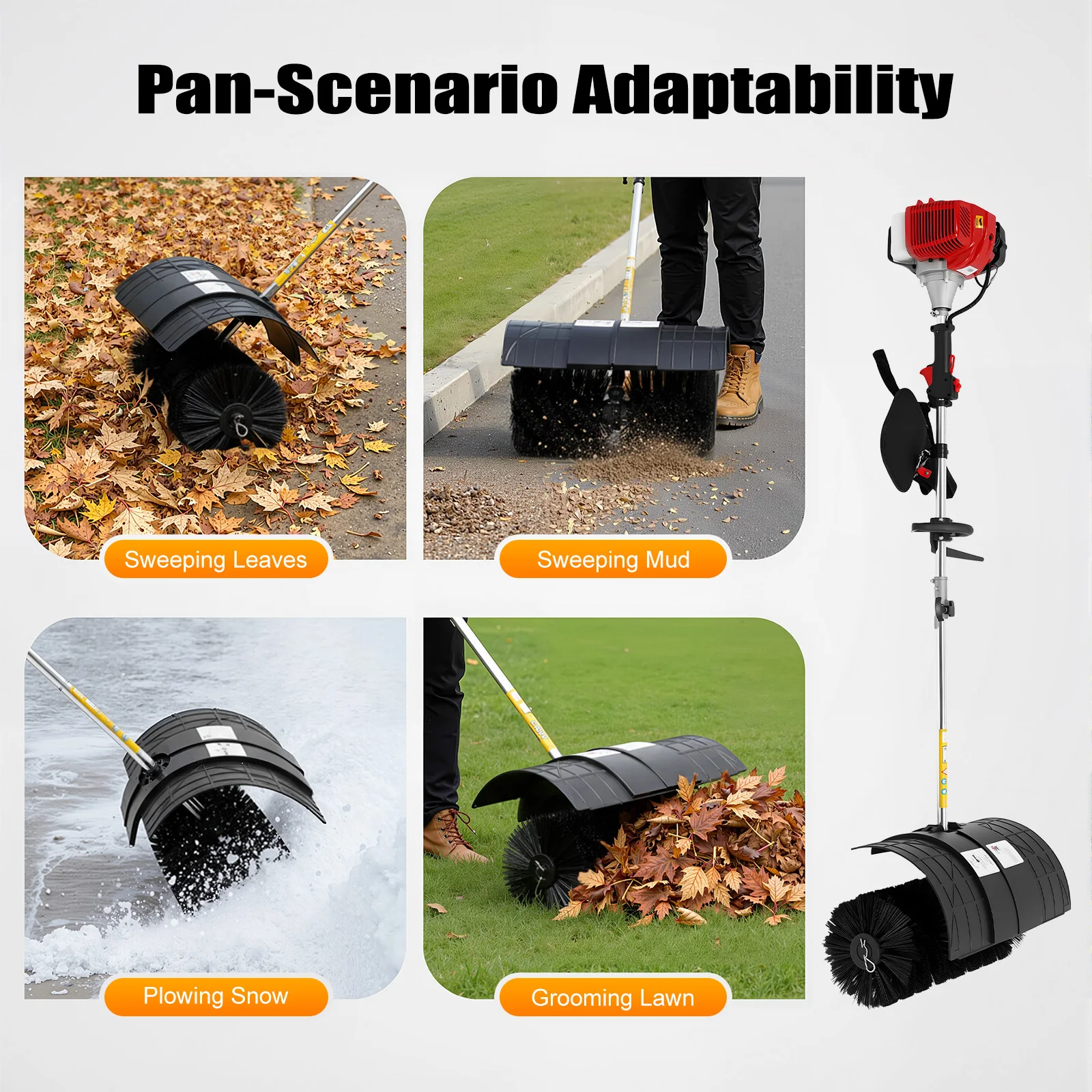 Handheld Lawn Sweeper, 52cc 2.3HP Lawn Cleaning Sweeping Machine, Handheld Sweeper for Leaves Grass Dirt, Sweep Leaves, Soil