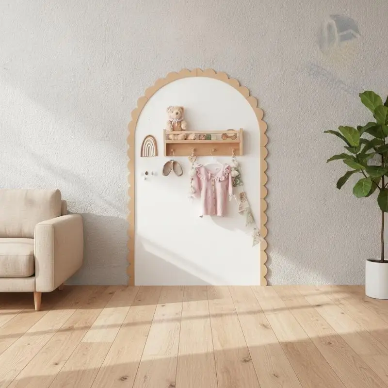 Wood Wall Arch Decor Eco-friendly Unfinished DIY Scalloped Wooden Frame Trim for Living Room Wall Accent Decor