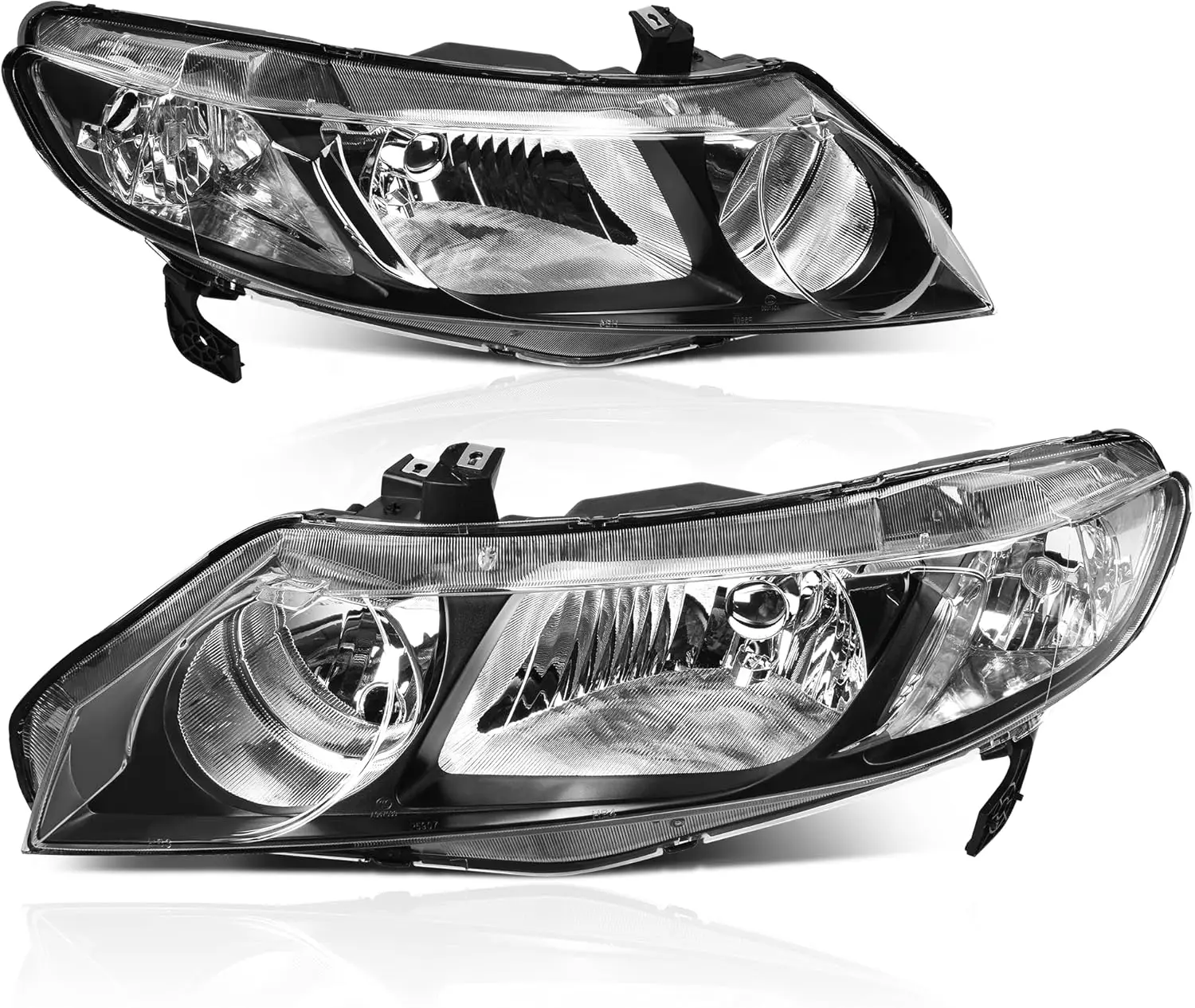 Headlight Assembly Compatible with 06 07 08 09 10 11 2006-2011 Civic Sedan(4-door) Headlamp Black Housing Clear Reflector Smoke