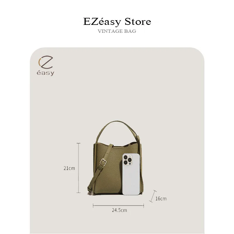 EZeasy Light Luxury Niche Designer Bags for Women Genuine Leather Simple Portable Bucket Bag Cowhide Shoulder Bag Crossbody Bag