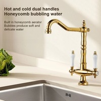 Faucet for Kitchen Dual Handle Antique Brass Retro Faucet 360 Degree Rotation Kitchen Sink Taps Deck Mounted Bathroom Sink Mixer
