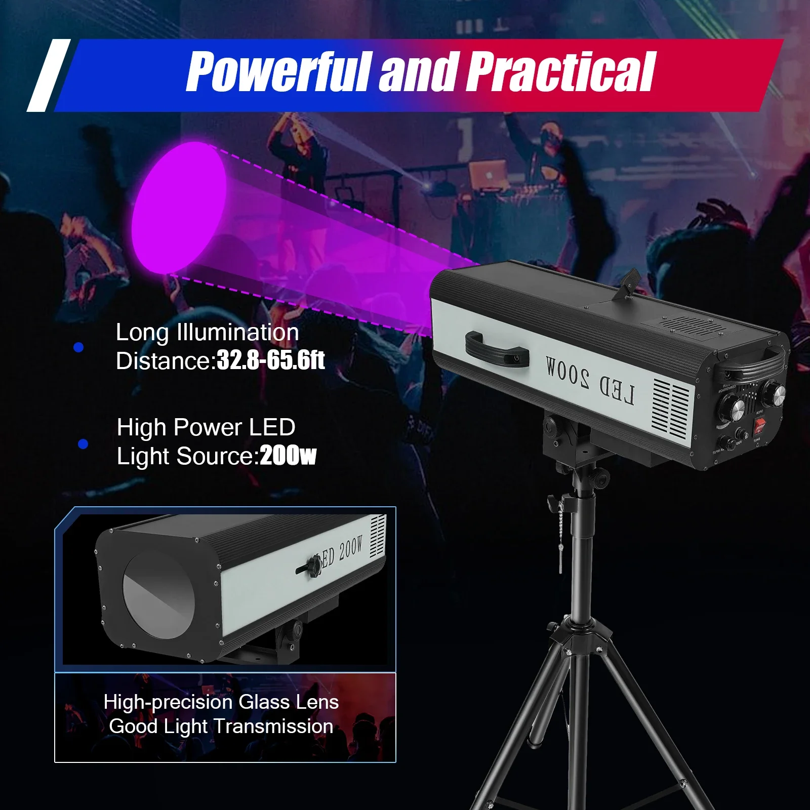 200W Led Follow Stage Spot Light with Adjustable Stand DJ Party Theater Disco Professional Stage Spotlight Manual Control