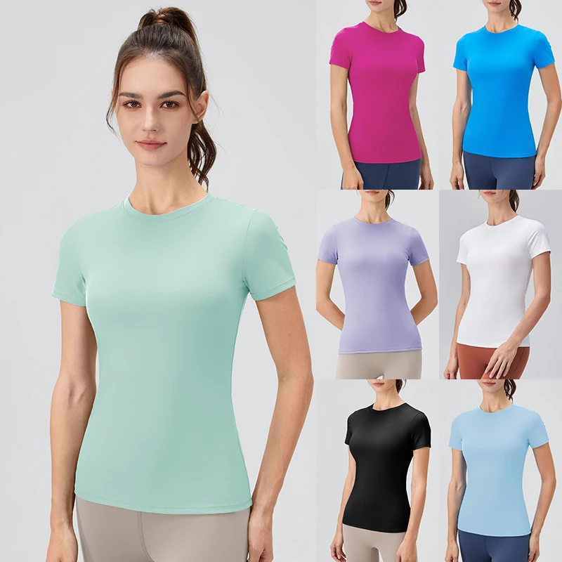 2024 Women Sports Shirt Tight Yoga top Quick Dry Gym Top Outdoor Short Sleeve  Running Sportswear Women T-shirts