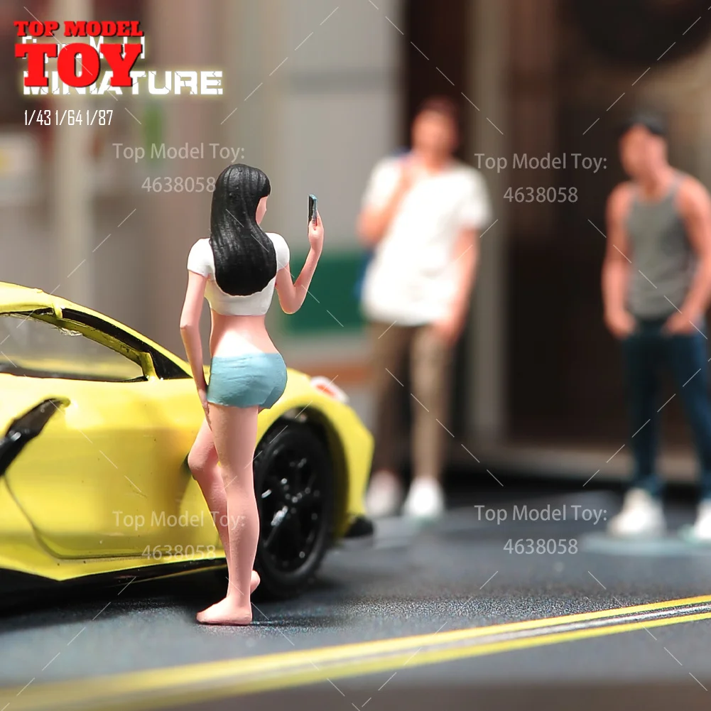 Painted Miniatures 1/64 1/43 1/87 1/24 Sexy Selfie Long Hair Girl Scene Figure Dolls Unpainted Model For Cars Vehicles  Toy