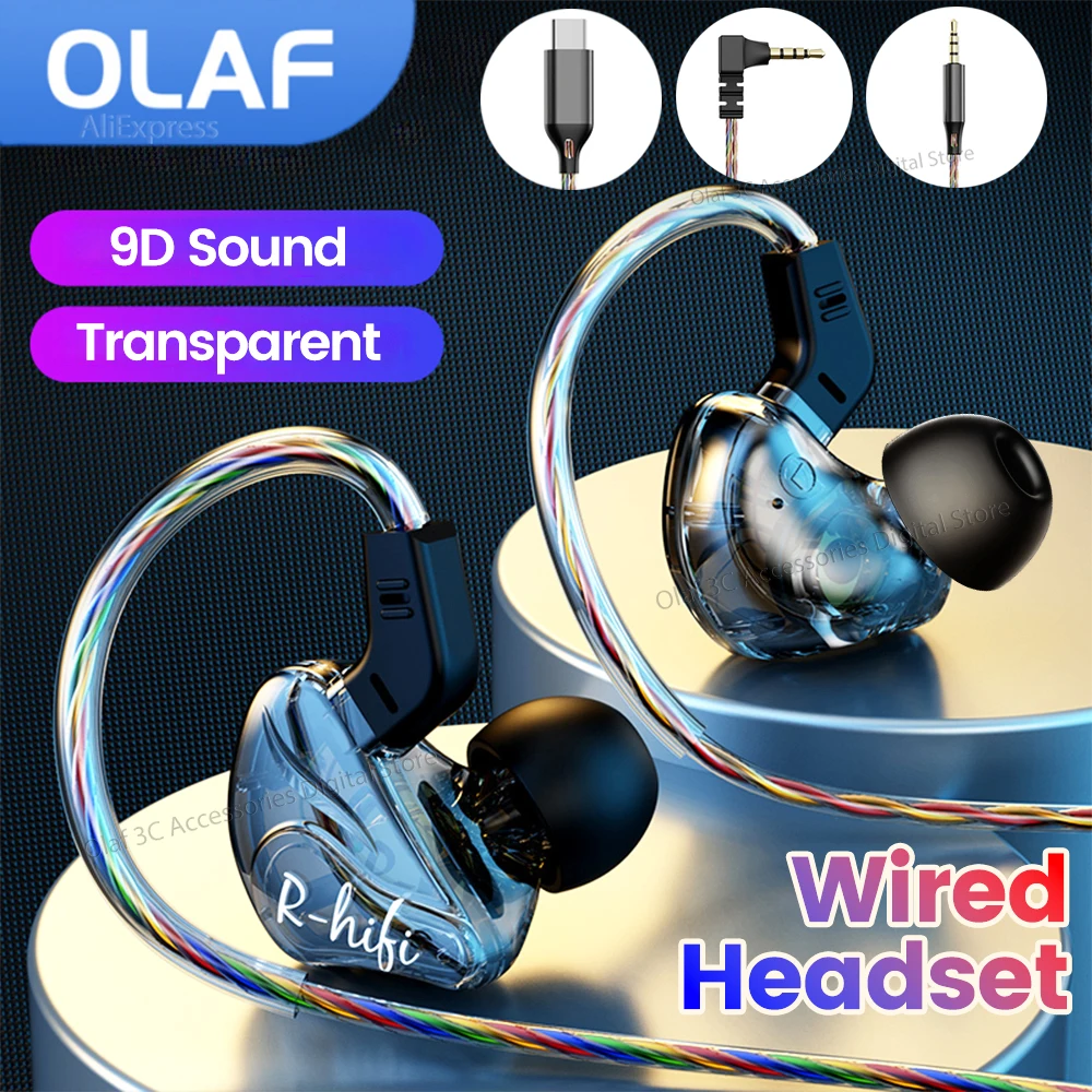 OLAF 3.5mm DAC Type C Wired Earphones Gaming Headphones In-ear Earbuds Handsfree Bass Stereo Headset For iPhone15 Samsung Xiaomi