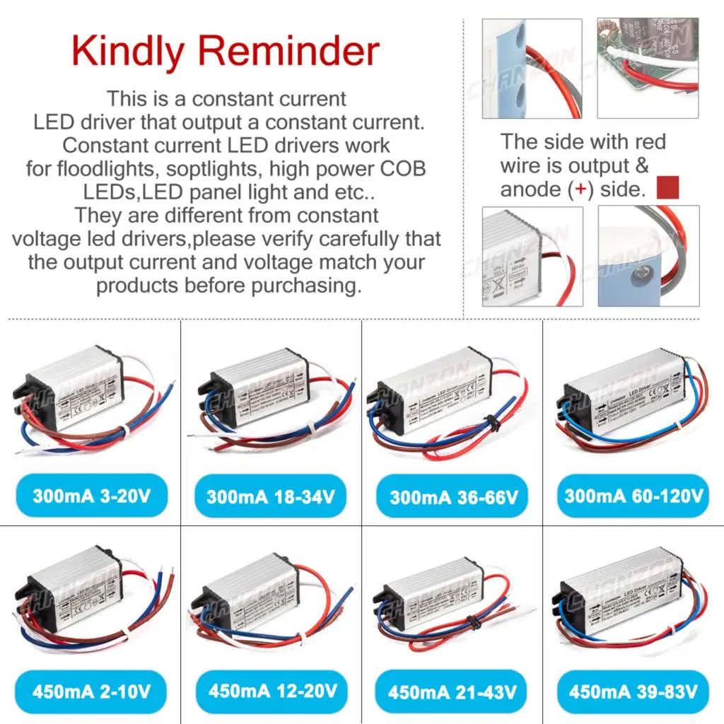 Lampa LED o stałym natężeniu prądu Wodoodporny sterownik Ip67 10W 20W 36W 50W 100W 300Ma 450Ma 600Ma 900Ma 1500Ma Zasilacz