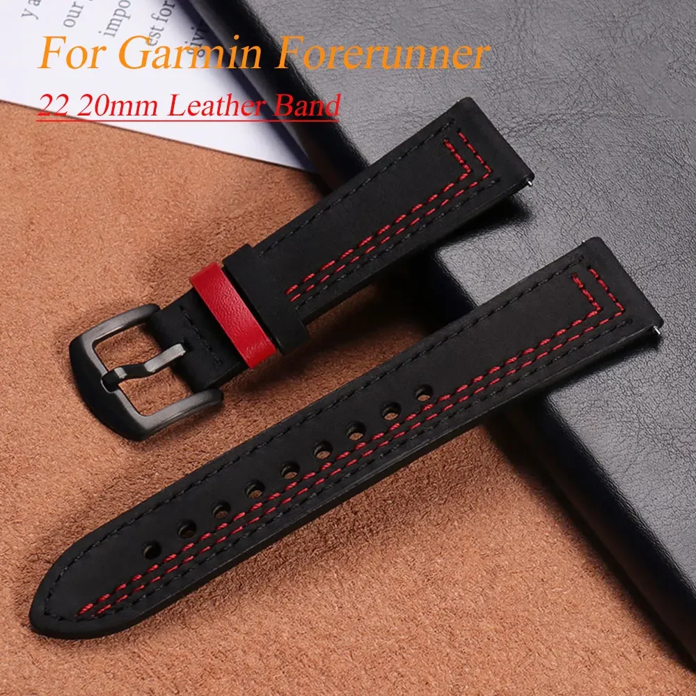 22 20mm Leather Band Straps For Garmin Forerunner 265 965 255 255M 245 645 158 55/Venu 2 Plus/Vivoactive 4 3/Venu2 SQ 2 Bracelet