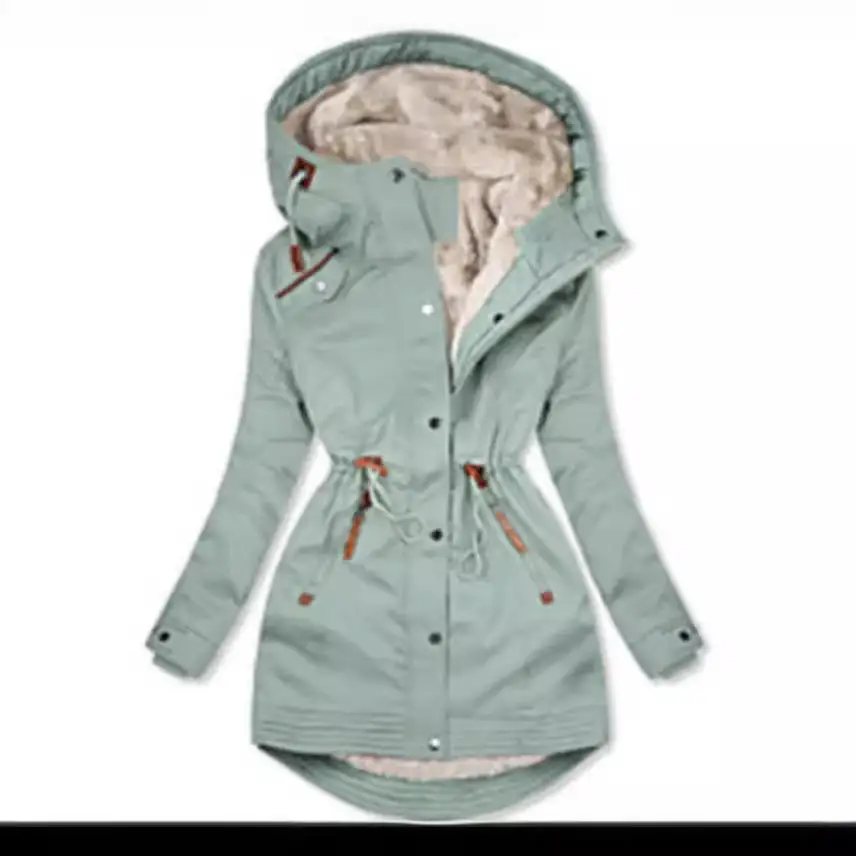 

Женское длинное хлопковое пальто с теплым меховым воротником на молнии, средней длины, однотонное длинное пальто из 00% хлопка