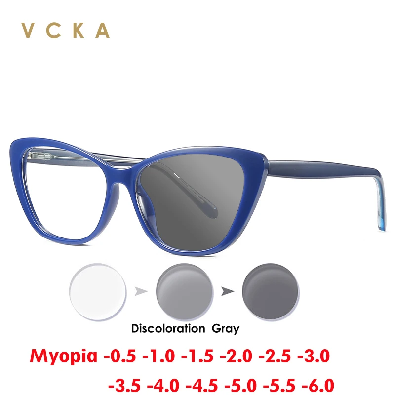 VCKA, gafas graduadas para miopía TR90 de alta calidad para mujer, monturas de gafas ópticas personalizadas con luz azul y ojo de gato de 0,50 a-10